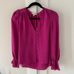 Joie Bolona Silk Poet Sleeve Top Sangria Color XXS
